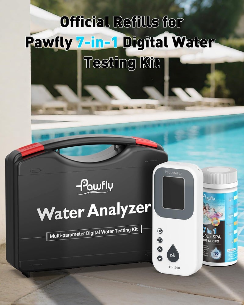 Pawfly 100 Pcs Pool Test Strips 7 in 1 Digital Water Testing Kit, Spa & Hot Tub Test Strips for pH, Total Hardness, Total Chlorine, Free Chlorine, Total Alkalinity, Cyanuric Acid & Bromine - Image 3